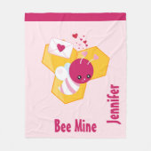Bijenmijn Cute Bee met roze Valentijn Hearts Fleece Deken (Voorkant)