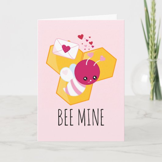 Bijenmijn Cute Bee met roze Valentijn Hearts Kaart (Voorkant)