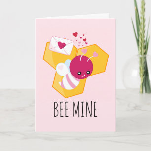 Bijenmijn Cute Bee met roze Valentijn Hearts Kaart