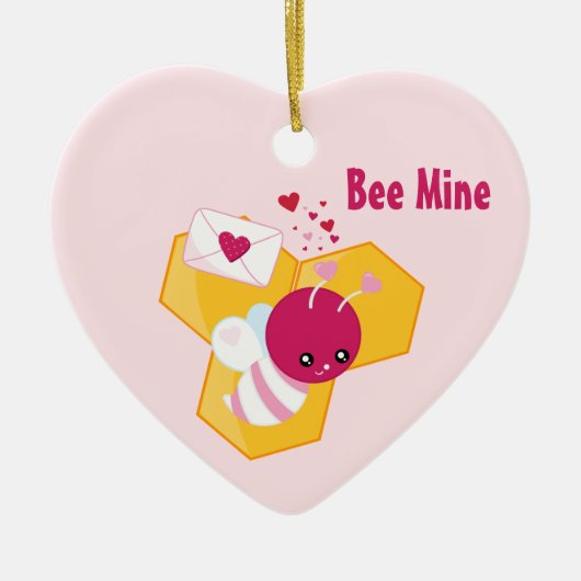 Bijenmijn Cute Bee met roze Valentijn Hearts Keramisch Ornament (Voorkant)