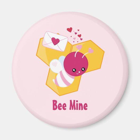 Bijenmijn Cute Bee met roze Valentijn Hearts Magneet (Voorkant)