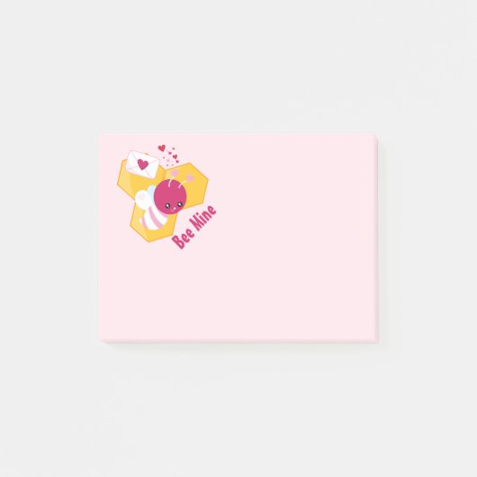 Bijenmijn Cute Bee met roze Valentijn Hearts Post-it® Notes (Voorkant)