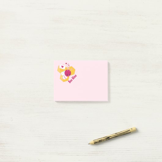 Bijenmijn Cute Bee met roze Valentijn Hearts Post-it® Notes (Op bureau)