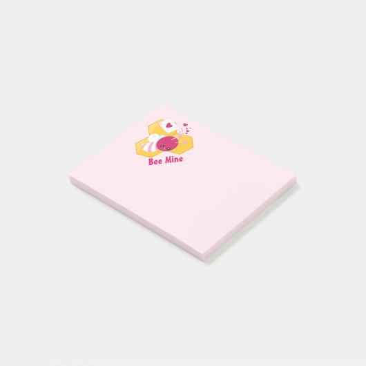 Bijenmijn Cute Bee met roze Valentijn Hearts Post-it® Notes (Schuin)
