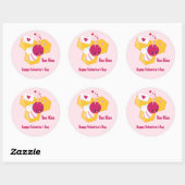 Bijenmijn Cute Bee met roze Valentijn Hearts Ronde Sticker (Vel)