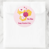 Bijenmijn Cute Bee met roze Valentijn Hearts Ronde Sticker (Tas)