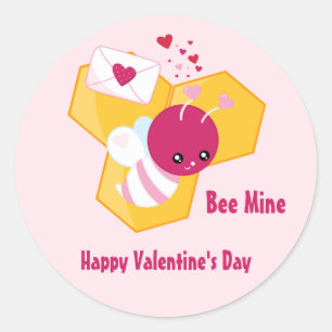 Bijenmijn Cute Bee met roze Valentijn Hearts Ronde Sticker