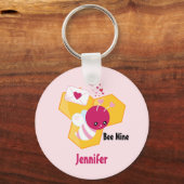 Bijenmijn Cute Bee met roze Valentijn Hearts Sleutelhanger (Voorkant)