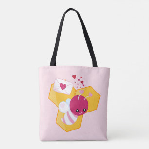 Bijenmijn Cute Bee met roze Valentijn Hearts Tote Bag