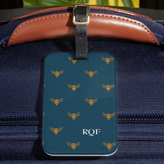 Bijenpatroon Initialen Monogram Bagagelabel (Voorkant Insitu 2)