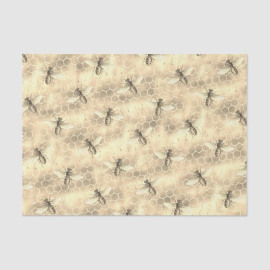 bijenpatroon op getextureerde gouden honingraat tissuepapier (Voorkant)