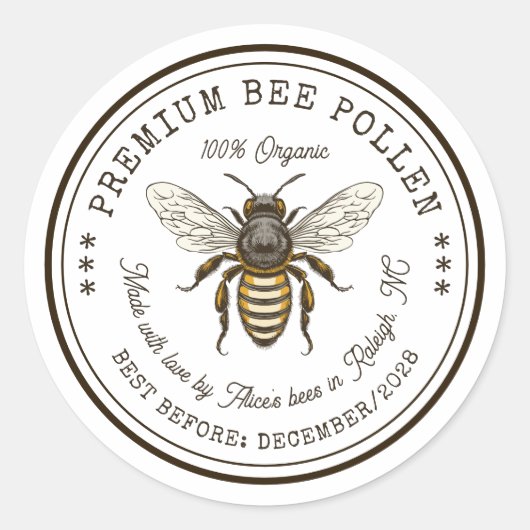 Bijenpollen inblikken sticker met  bij (Voorkant)
