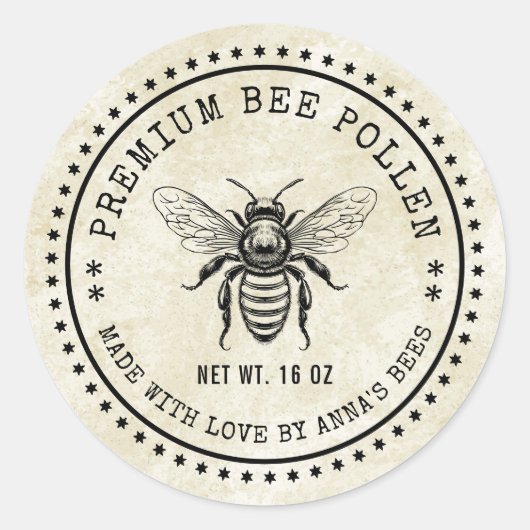 Bijenpollen  stijl label met honingbij (Voorkant)