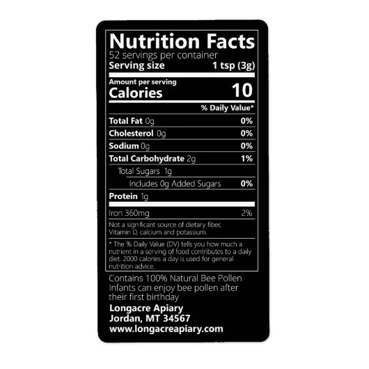 Bijenpollenvoeding Feit zwart product Etiket (Voorkant)