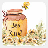 Bijensoort honingpot vierkante sticker (Voorkant)