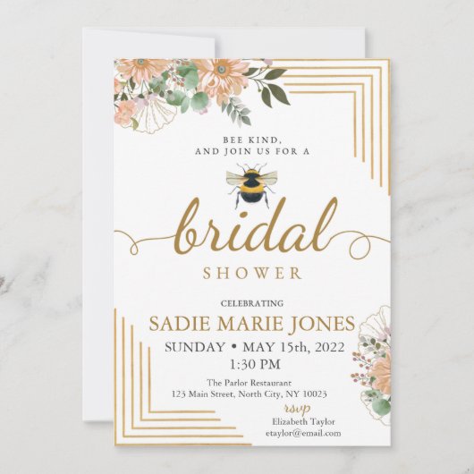 Bijensoort Rode Bloemen Bridal Shower Uitnodiging (Voorkant)