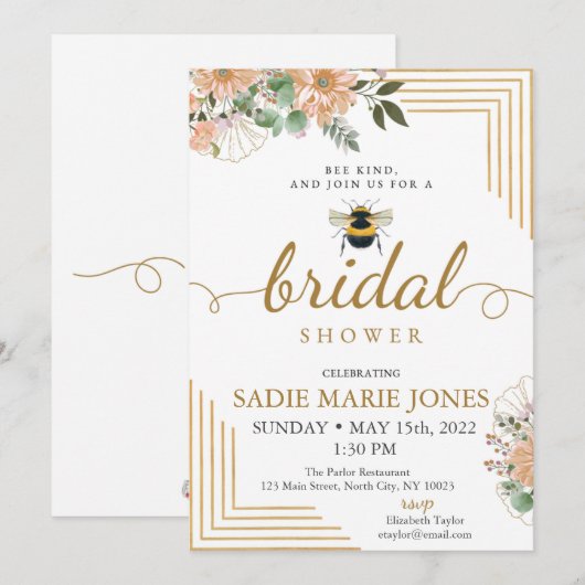Bijensoort Rode Bloemen Bridal Shower Uitnodiging (Voorkant / Achterkant)