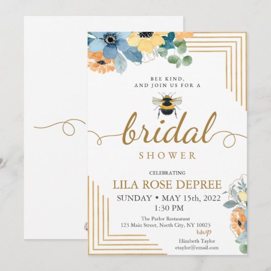 Bijensoort Rode Bloemen Bridal Shower Uitnodiging (Voorkant / Achterkant)