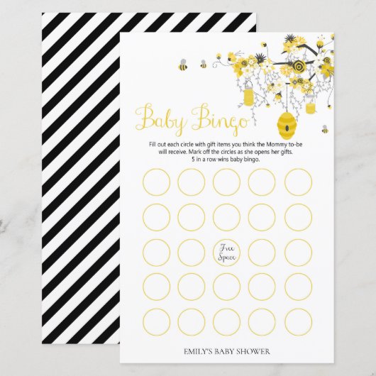 Bijenspel Baby shower - Baby Bingo (Voorkant / Achterkant)