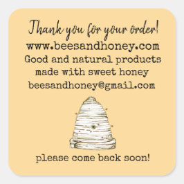 Bijenteler Apiary Dank u voor uw bestelling Vierkante Sticker