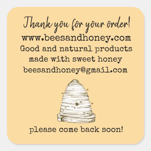 Bijenteler Apiary Dank u voor uw bestelling Vierkante Sticker (Voorkant)