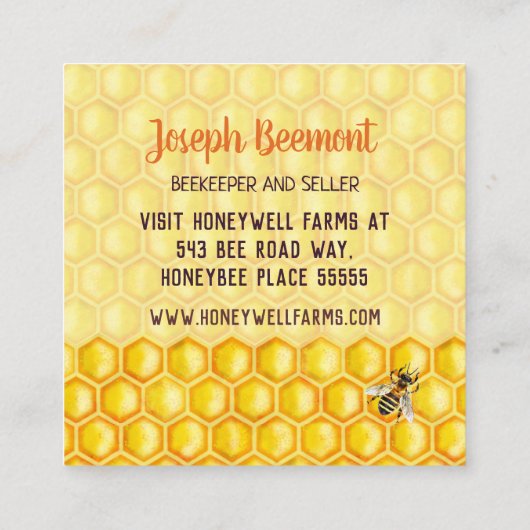 Bijenteler Apiary Honeybees Honey Seller Bee Boerd Vierkante Visitekaartje (Achterkant)