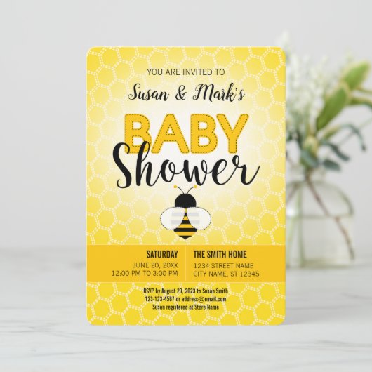 Bijenthema Baby shower Invitation Kaart (Staand voorkant)
