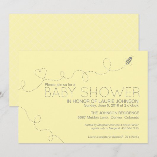 Bijenthema Baby shower Uitnodiging (Voorkant / Achterkant)