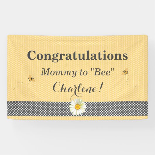 Bijenthema Honingraat Goud & Grijs Polka Dot Spandoek (Horizontaal)