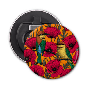 Bijentjes en papaver op sinaasappel button flesopener