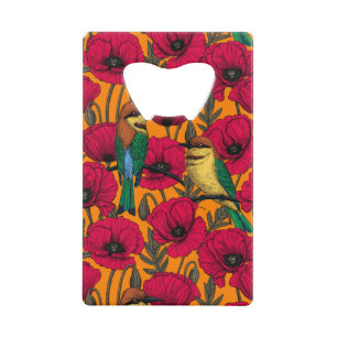 Bijentjes en papaver op sinaasappel creditkaart flessenopener