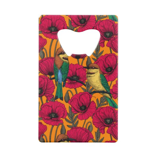Bijentjes en papaver op sinaasappel creditkaart flessenopener (Achterkant)