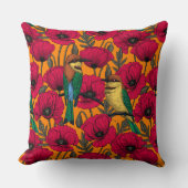 Bijentjes en papaver op sinaasappel kussen (Voorkant)