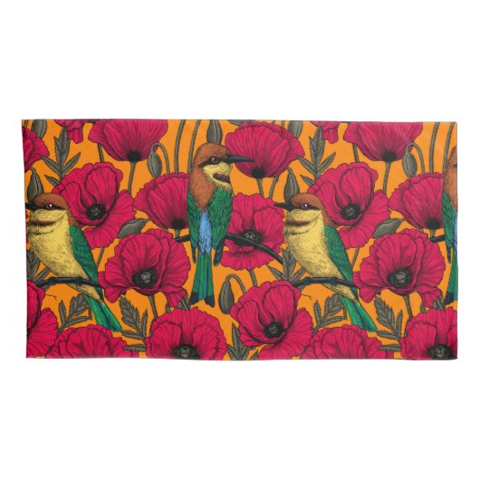 Bijentjes en papaver op sinaasappel kussensloop (Achterkant-Rechts)