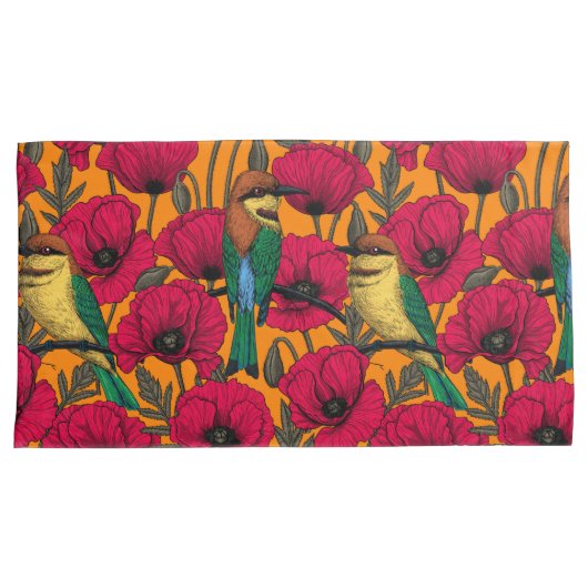 Bijentjes en papaver op sinaasappel kussensloop (Voorkant-Rechts)