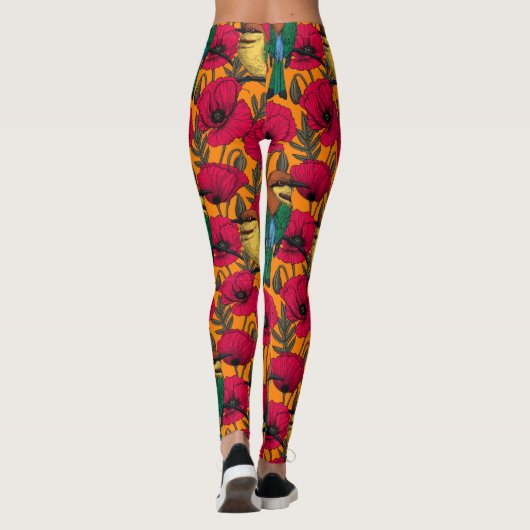 Bijentjes en papaver op sinaasappel leggings (Achterkant)