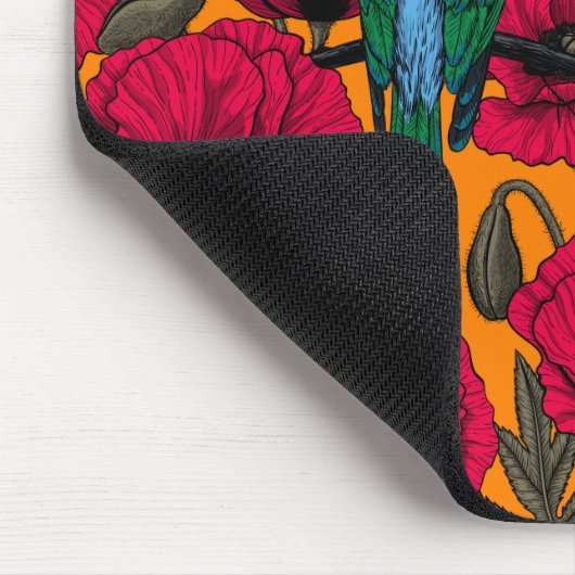 Bijentjes en papaver op sinaasappel muismat (Hoek)