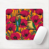 Bijentjes en papaver op sinaasappel muismat (Met muis)