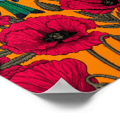 Bijentjes en papaver op sinaasappel poster (Hoek)