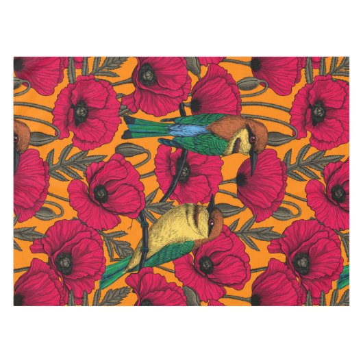 Bijentjes en papaver op sinaasappel tafelkleed (Voorkant (Horizontaal))