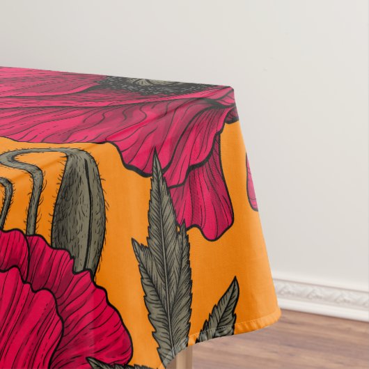 Bijentjes en papaver op sinaasappel tafelkleed (Voorbeeld)