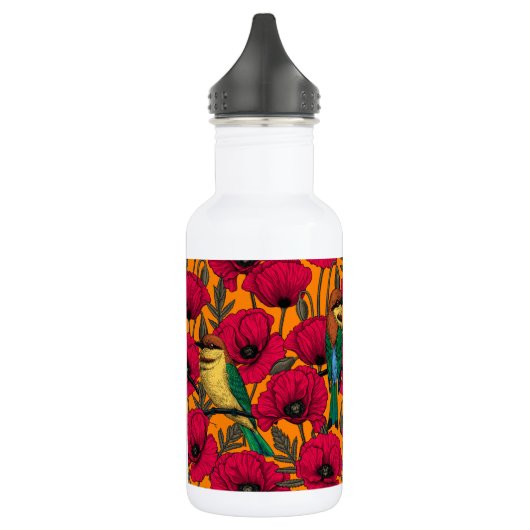 Bijentjes en papaver op sinaasappel waterfles  (Links)