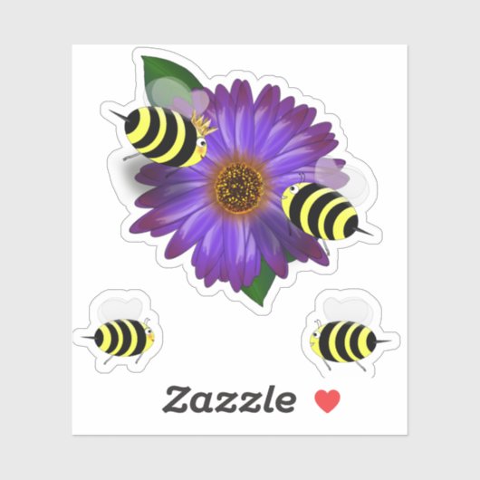 Bijenvergadering over Puprle Flower Sticker (Vel)