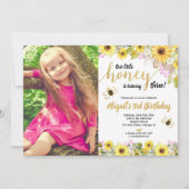Bijenverjaardag gele roze florale zonnebloemen fot kaart (Voorkant)