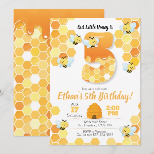 Bijenverjaardag, uitnodiging tot bijen voor de 5e  (Voorkant / Achterkant)