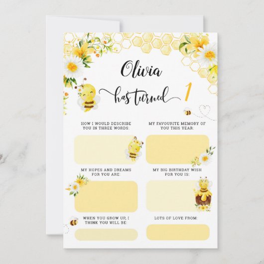 Bijenverjaardag wenst tijd capsule notities kaart (Voorkant)