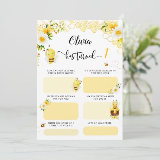 Bijenverjaardag wenst tijd capsule notities kaart (Staand voorkant)