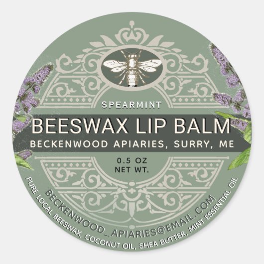  bijenwas Balm Heraldic Bee Spearmint Ronde Sticker (Voorkant)