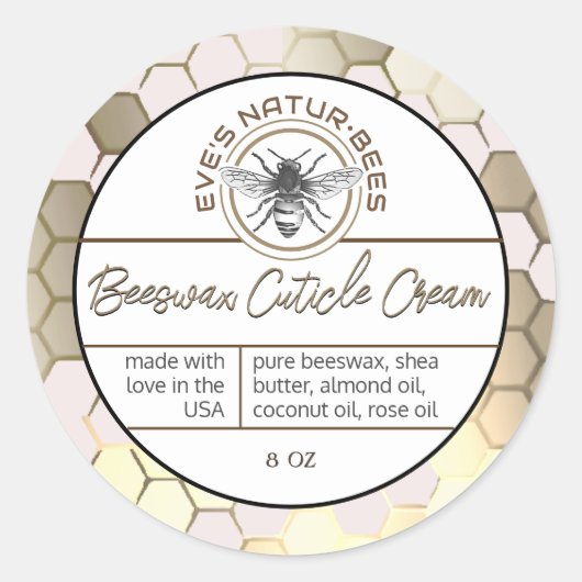 Bijenwas Cuticle Cream Bijenapier Logo Honingraat Ronde Sticker (Voorkant)