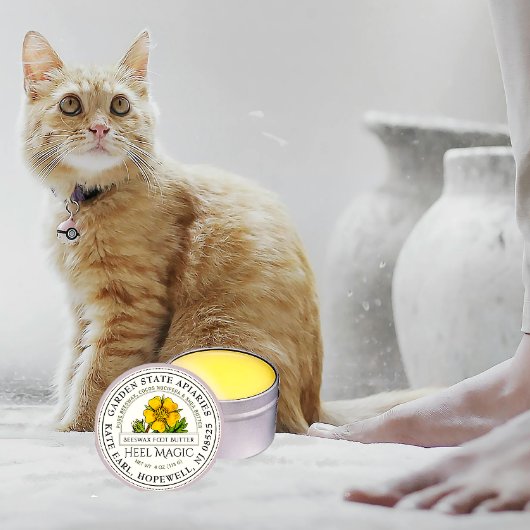 Bijenwas Heel Butter  geel bloemenlabel Ronde Sticker